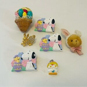 Hallmark & Avon Vintage Lot of 7 Easter Pins & Charm Snoopy Cherished Teddies